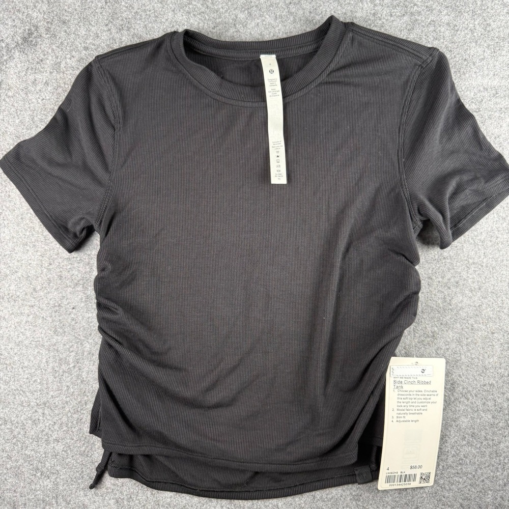 Lululemon Cinch Ribbed Short Sleeve T-Shirt Black LW3EZHS Womens Size 4 NWT